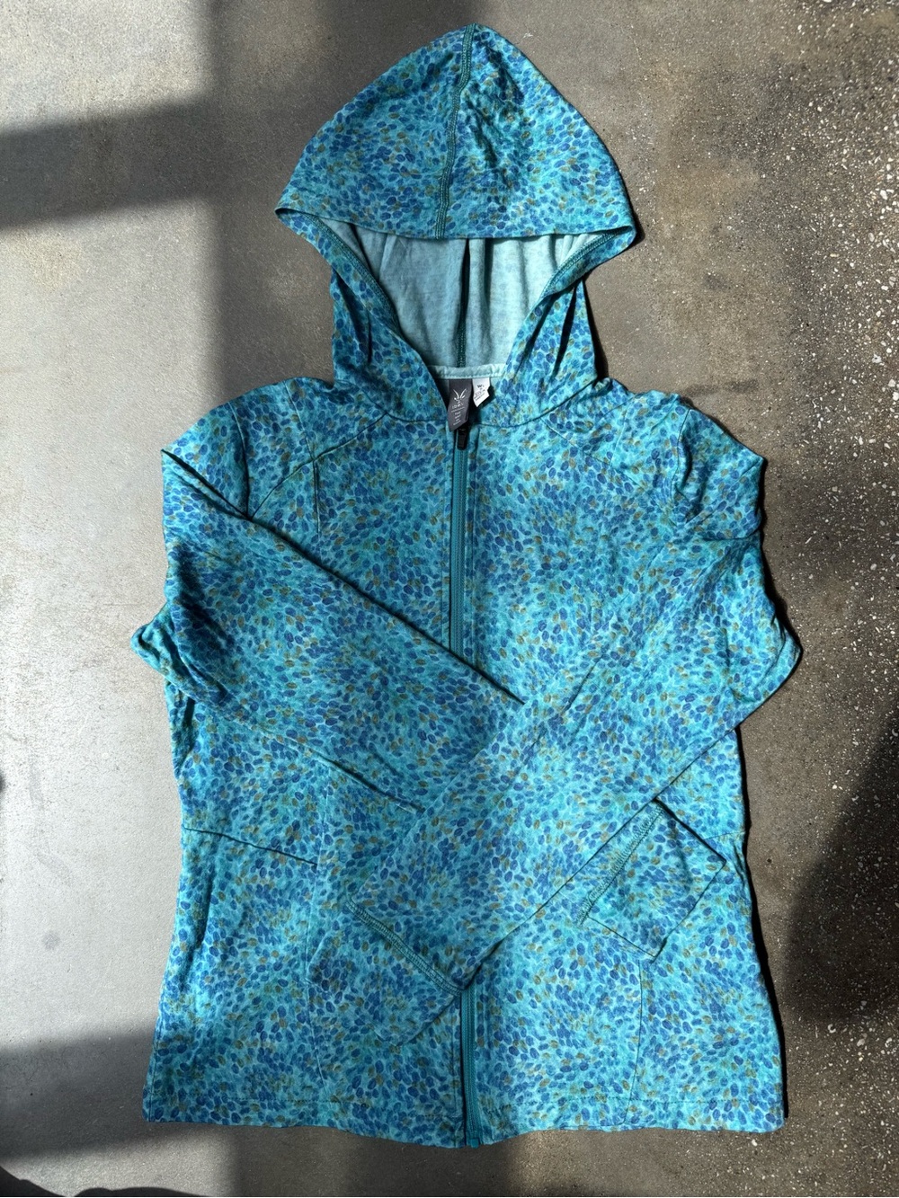 ibex 100% Wool Teal and Blue Print Zip-up Hoodie